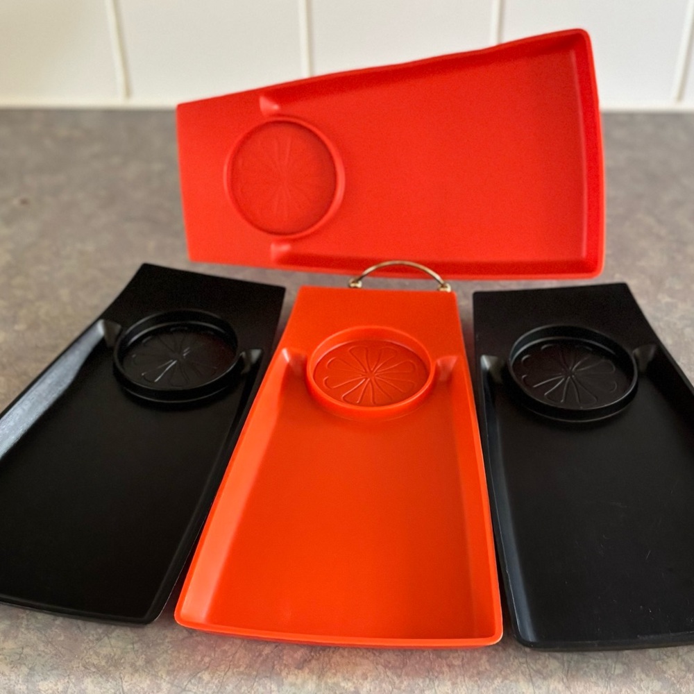 60's Snack Plates - 4 - Plastic Sandwich Platters - Snack Trays - Patio - Cabin